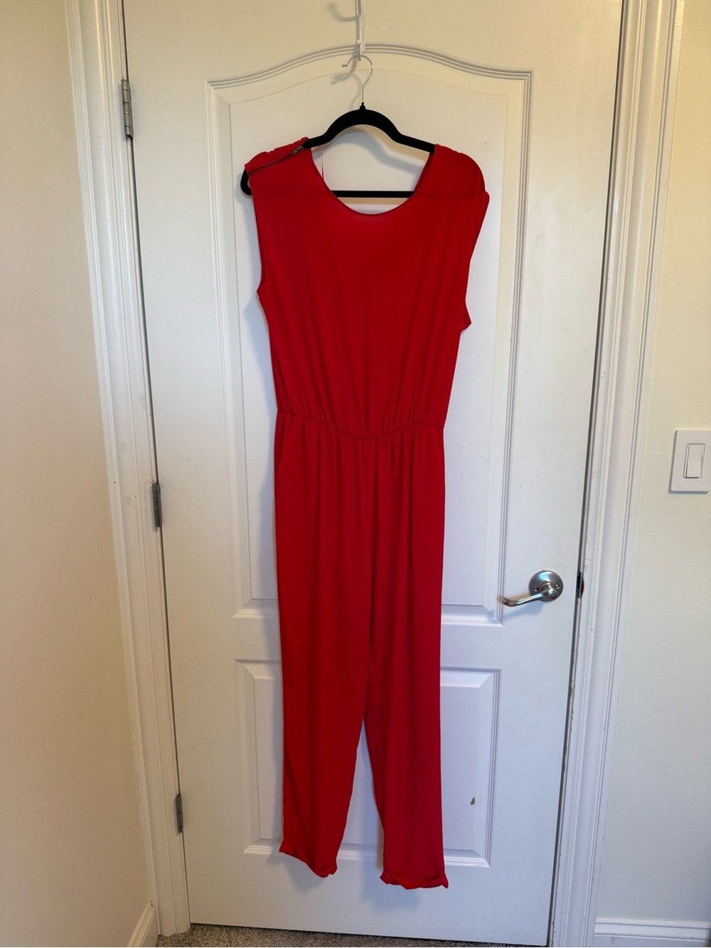 Zara Red Sleeveless Jumpsuit with Elastic Waist